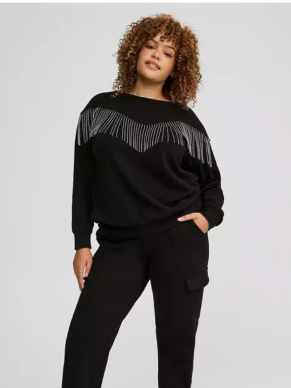 Torrid size 2 cowgirl sweatshirt with rhinestone fringe embellishment